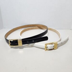 Pair Anne Klein Calderon Womens L Genuine Leather Belt Gold Buckle Black & White
